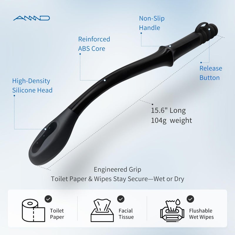 ANNND Bottom Buddy Wiping Aid – Upgraded Toilet Tissue Aids Wand for Wiping Bottom, 15.6" Long for Elderly, Overweight, Pregnant, and Limited Mobility, Black - Image 5